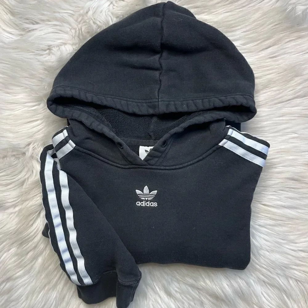 Adidas 3 Stripe Pullover Hoodie Black and White Size XS